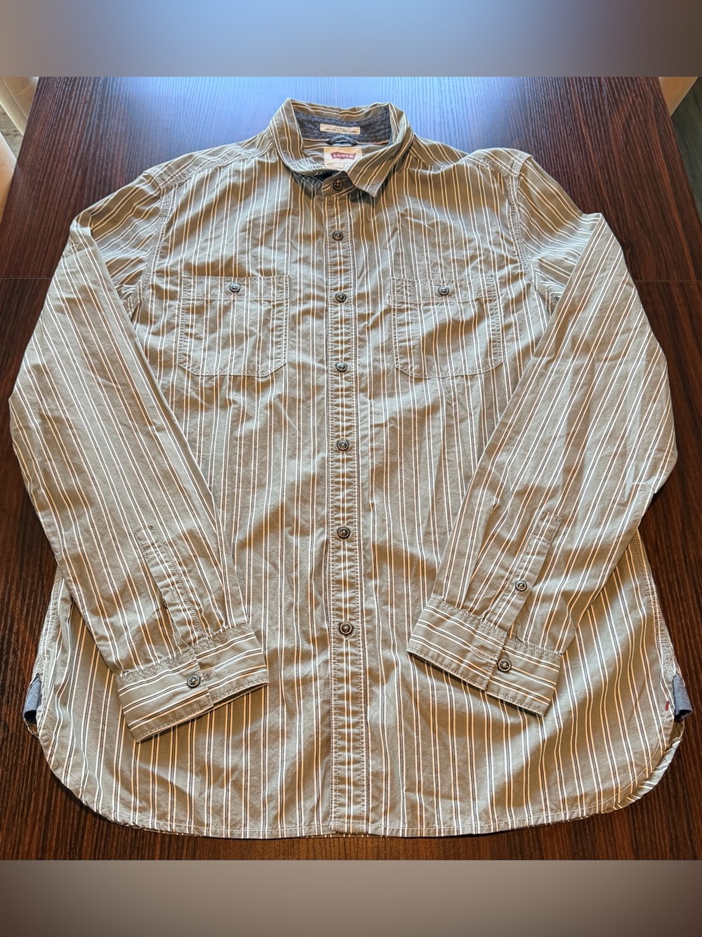 Levis Mens Green Gray Slim Fit Long Sleeve Striped Button Down Shirt Size L